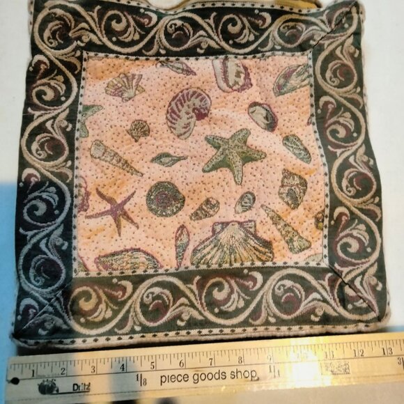 Seashell Tapestry Pillow Cover 13x13 Inches Beige Green Coastal Tropical Beachy - Picture 3 of 7